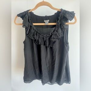Ann Taylor Silk Black Ruffled Sleeveless Top Size 10 / Preppy Minimalist Blouse